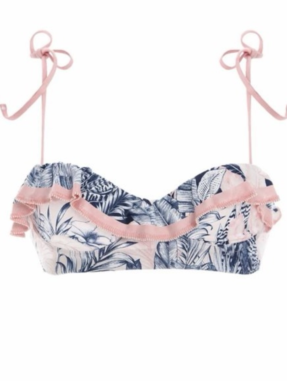 Agua Bendita Pink and Navy Leaf Print Ruffle Bikini Top & Bottom